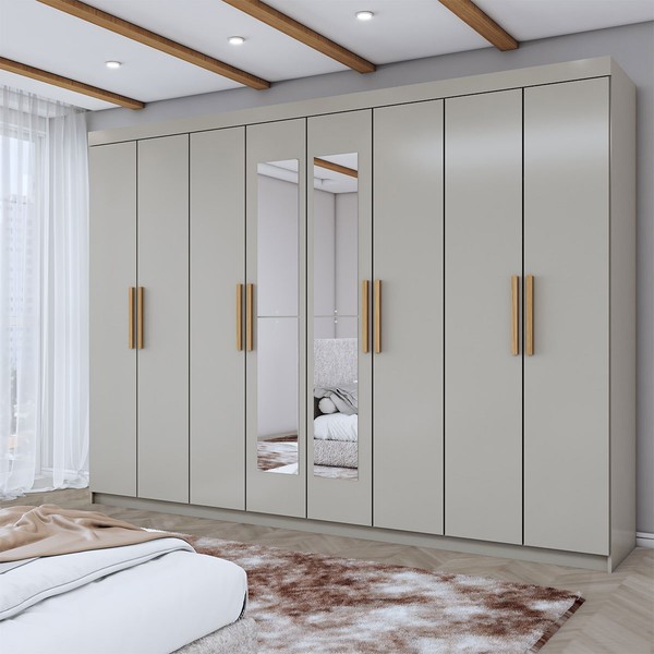 Guarda-Roupa Casal Aurora 8 Portas 4 Gavetas com Espelho Taupé - Panorama Móveis
