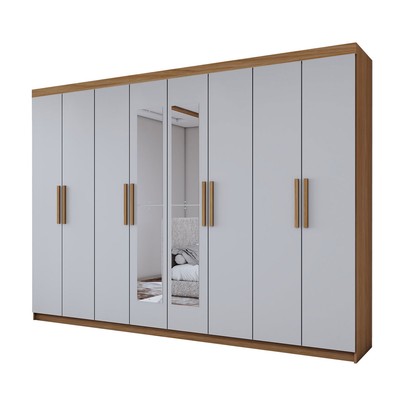 Guarda-Roupa Casal Aurora 8 Portas 4 Gavetas com Espelho Marrocos/Off White - Panorama Móveis