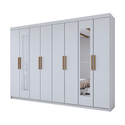 Guarda-Roupa Casal Aurora 8 Portas 4 Gavetas com Espelho Branco Neve - Panorama Móveis