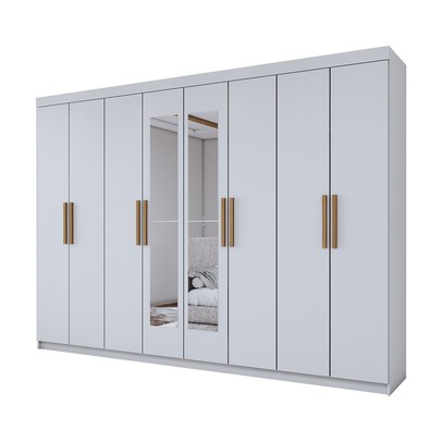 Guarda-Roupa Casal Aurora 8 Portas 4 Gavetas com Espelho Branco Neve - Panorama Móveis