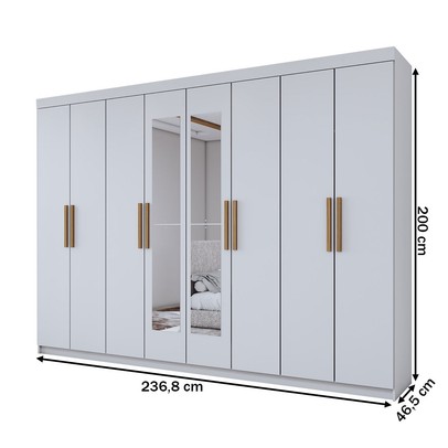 Guarda-Roupa Casal Aurora 8 Portas 4 Gavetas com Espelho Branco Neve - Panorama Móveis