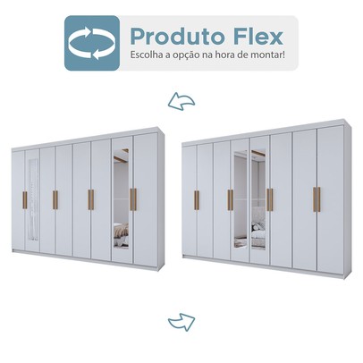 Guarda-Roupa Casal Aurora 8 Portas 4 Gavetas com Espelho Branco Neve - Panorama Móveis