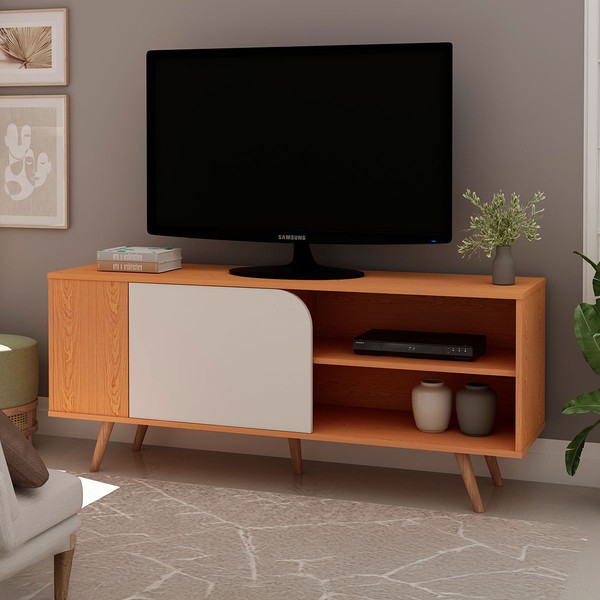 Rack para TV Até 50 Polegadas Orlando 1 Porta Cinamomo/Off White Fosco - Genialflex