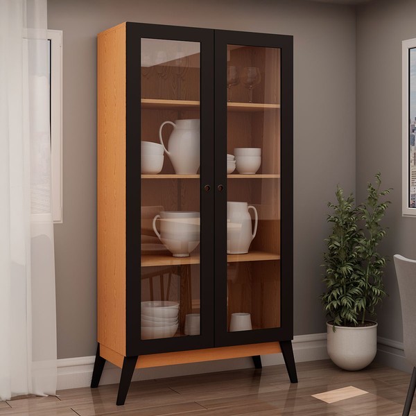 Cristaleira Jamaica 2 Portas Cinamomo/Preto Fosco - Genialflex