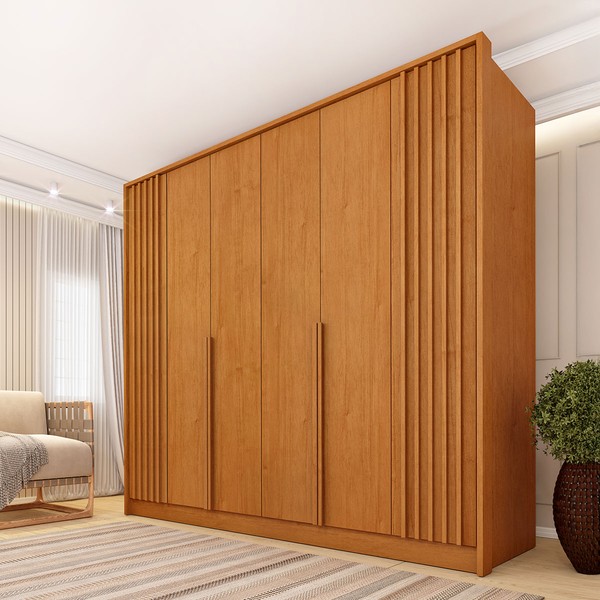 Guarda-Roupa Casal Guarani 6 Portas 4 Gavetas Ripado Cinamomo - Tcil Móveis