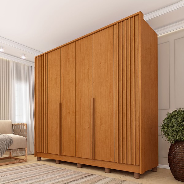 Guarda-Roupa Casal Guarani 6 Portas 4 Gavetas Ripado 31308 Cinamomo - Tcil Móveis
