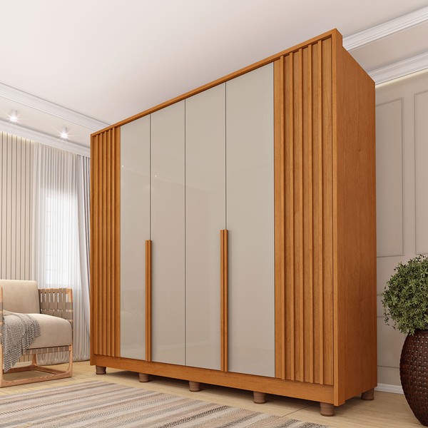 Guarda-Roupa Casal Guarani 6 Portas 4 Gavetas Ripado 31308 Cinamomo/Off White - Tcil Móveis