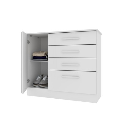 Cômoda Guarani 1 Porta 4 Gavetas Ripado Neve - Tcil Móveis