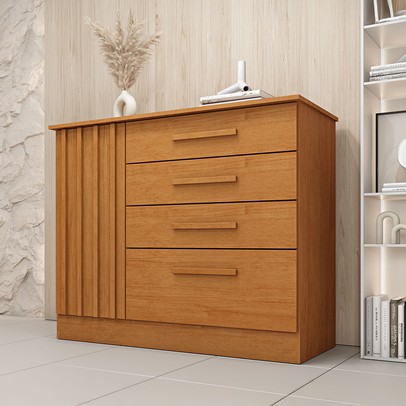 Cômoda Guarani 1 Porta 4 Gavetas Ripado Cinamomo - Tcil Móveis