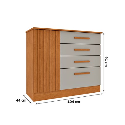 Cômoda Guarani 1 Porta 4 Gavetas Ripado Cinamomo/Off White - Tcil Móveis