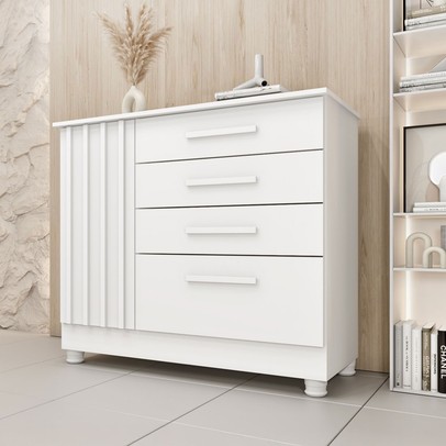 Cômoda Guarani 1 Porta 4 Gavetas Ripado 31299 Neve - Tcil Móveis