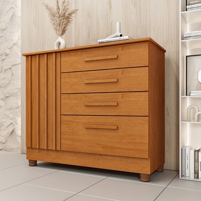 Cômoda Guarani 1 Porta 4 Gavetas Ripado 31299 Cinamomo - Tcil Móveis