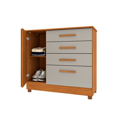 Cômoda Guarani 1 Porta 4 Gavetas Ripado 31299 Cinamomo/Off White - Tcil Móveis