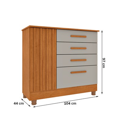 Cômoda Guarani 1 Porta 4 Gavetas Ripado 31299 Cinamomo/Off White - Tcil Móveis