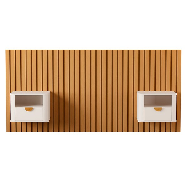 Cabeceira Solteiro Buriti 2 Gavetas Ripado Off White - Jb Bechara