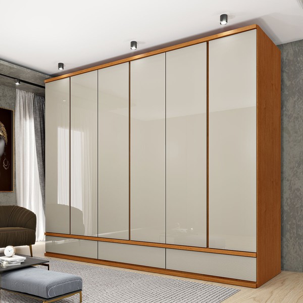 Guarda-Roupa Casal Esparta 6 Portas 9 Gavetas Cinamomo/Off White - Tcil Móveis