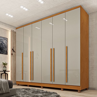 Guarda-Roupa Casal Sevila 6 Portas 8 Gavetas 31579 Cinamomo/Off White - Tcil Móveis