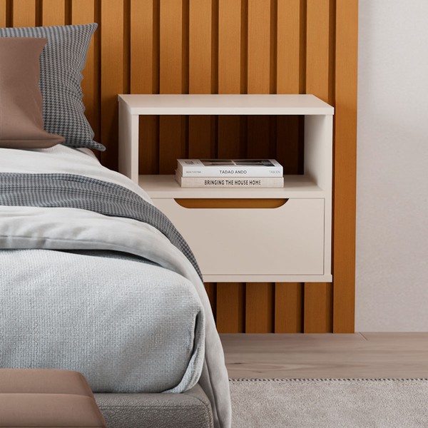 Mesa de Cabeceira Jatobá 1 Gaveta Off White - Jb Bechara