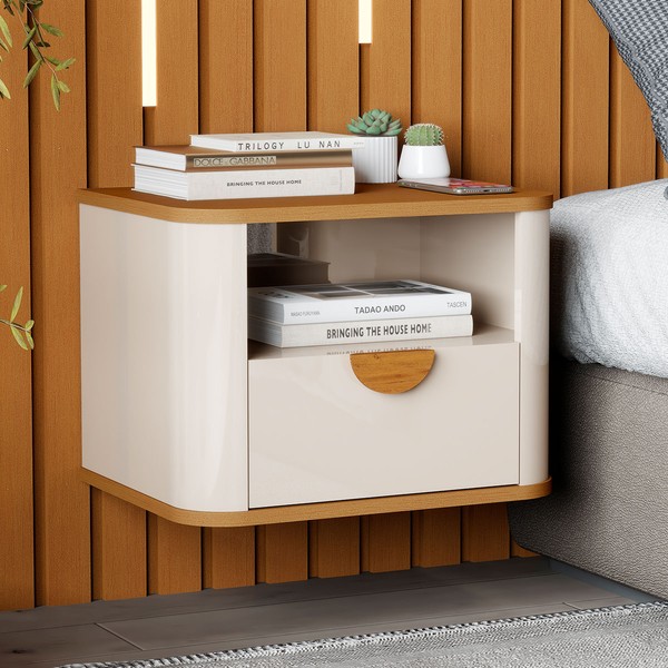 Mesa de Cabeceira Buriti 1 Gaveta Off White/Nature - Jb Bechara