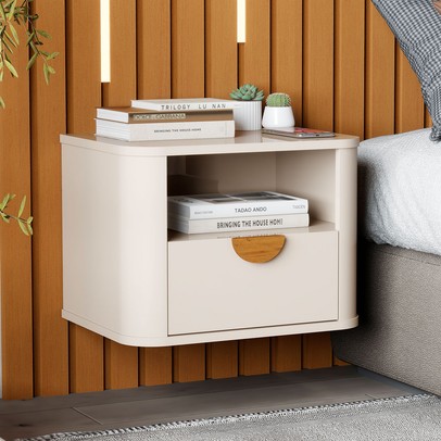 Mesa de Cabeceira Buriti 1 Gaveta Off White - Jb Bechara