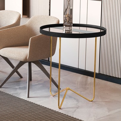 Mesa de Canto Alamanda com Espelho Preto/Dourado - Jb Bechara