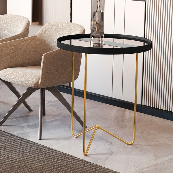 Mesa de Canto Alamanda com Espelho Preto/Dourado - Jb Bechara