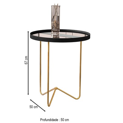 Mesa de Canto Alamanda com Espelho Preto/Dourado - Jb Bechara