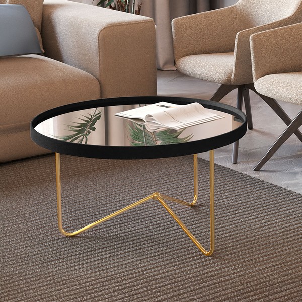 Mesa de Centro Alamanda com Espelho Preto/Dourado - Jb Bechara