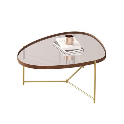 Mesa de Centro Orgânica Alamanda com Espelho Castanho/Dourado - Jb Bechara