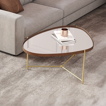 Mesa de Centro Orgânica Alamanda com Espelho Castanho/Dourado - Jb Bechara