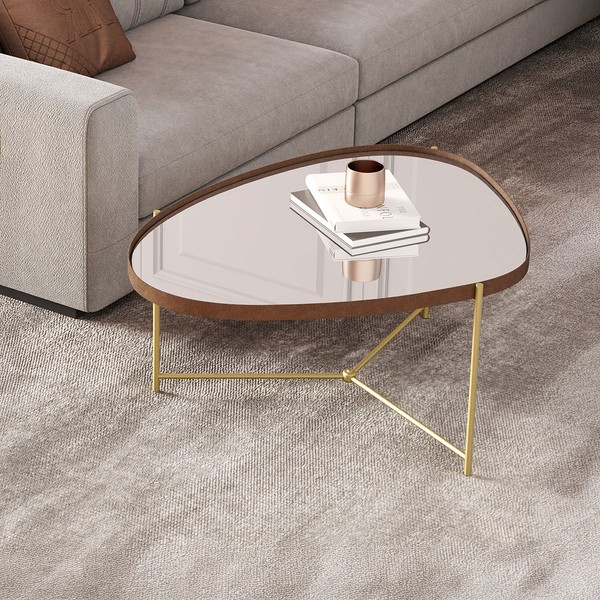 Mesa de Centro Orgânica Alamanda com Espelho Castanho/Dourado - Jb Bechara