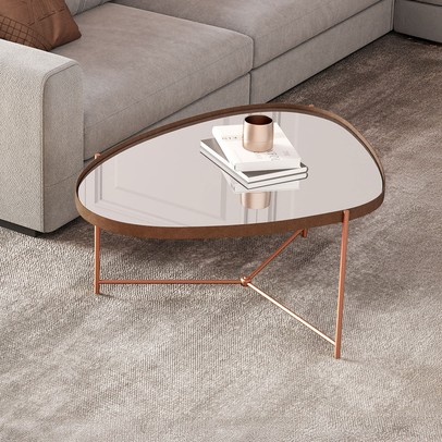 Mesa de Centro Orgânica Alamanda com Espelho Castanho/Bronze - Jb Bechara