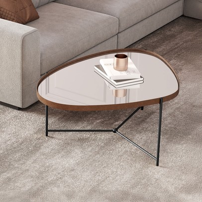 Mesa de Centro Orgânica Alamanda com Espelho Castanho/Preto - Jb Bechara