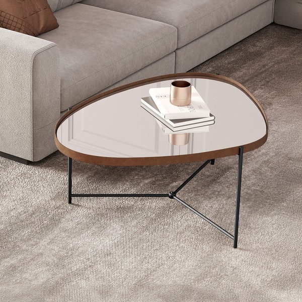 Mesa de Centro Orgânica Alamanda com Espelho Castanho/Preto - Jb Bechara