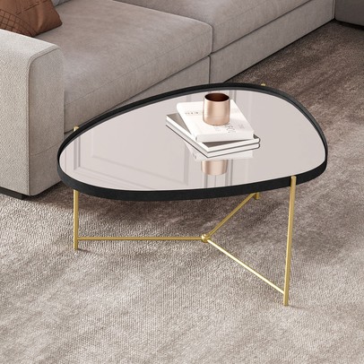 Mesa de Centro Orgânica Alamanda com Espelho Preto/Dourado - Jb Bechara