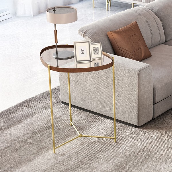 Mesa de Canto Orgânica Alamanda com Espelho Castanho/Dourado - Jb Bechara