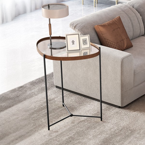 Mesa de Canto Orgânica Alamanda com Espelho Castanho/Preto - Jb Bechara