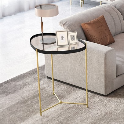 Mesa de Canto Orgânica Alamanda com Espelho Preto/Dourado - Jb Bechara