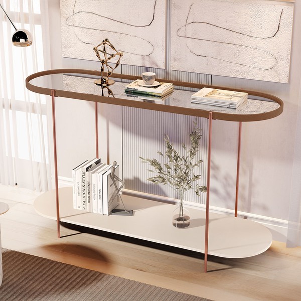 Aparador Alamanda com Espelho Castanho/Off White/Bronze - Jb Bechara