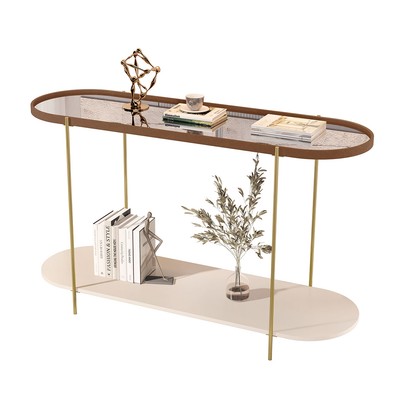 Aparador Alamanda com Espelho Castanho/Off White/Dourado - Jb Bechara