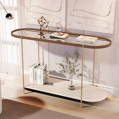 Aparador Alamanda com Espelho Castanho/Off White/Dourado - Jb Bechara