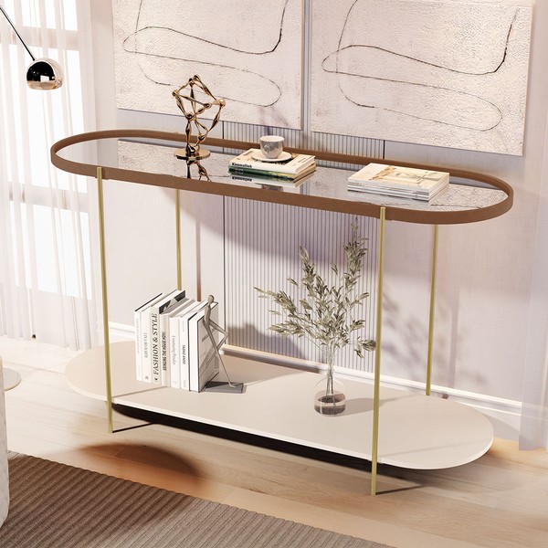 Aparador Alamanda com Espelho Castanho/Off White/Dourado - Jb Bechara