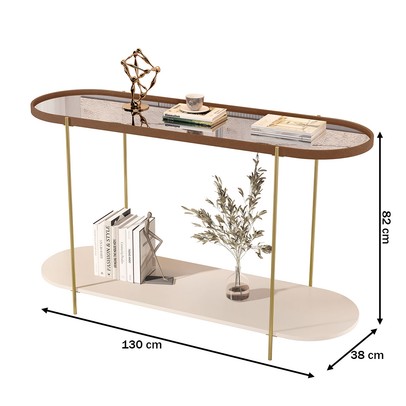 Aparador Alamanda com Espelho Castanho/Off White/Dourado - Jb Bechara