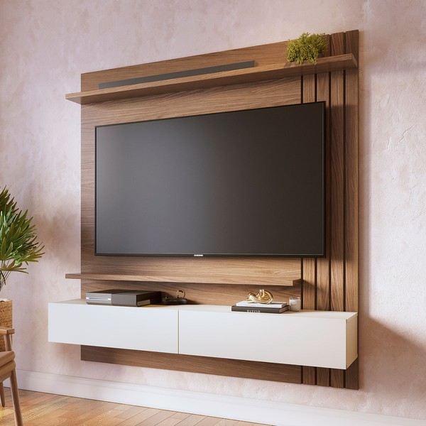 Painel para TV Até 65 Polegadas Juriti 2 Portas Ripado Amêndoa/Off White Matte - Colibri