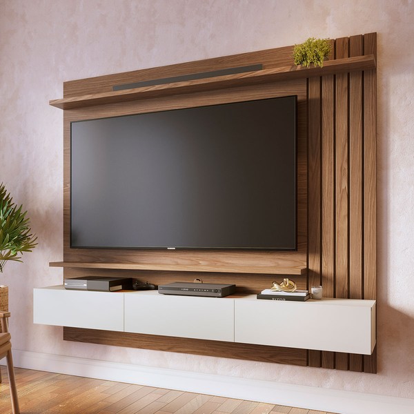 Painel para TV Até 70 Polegadas Juriti 3 Portas Ripado Amêndoa/Off White Matte - Colibri