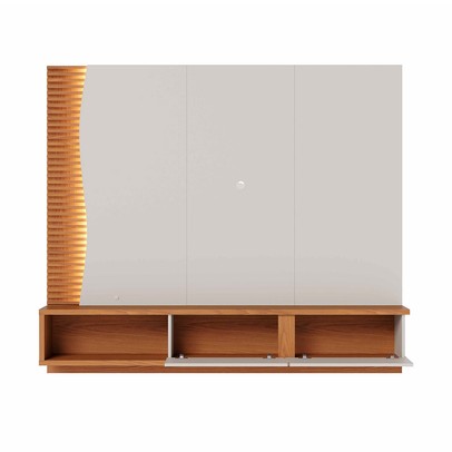 Painel para TV Até 65 Polegadas Egeu 2 Portas Ripado com Led Off White Matte/Freijó - Colibri