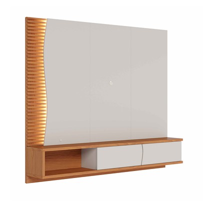 Painel para TV Até 65 Polegadas Egeu 2 Portas Ripado com Led Off White Matte/Freijó - Colibri