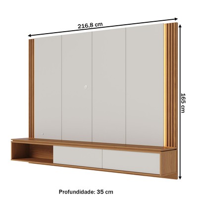 Painel para TV Até 75 Polegadas Loa 2 Portas Ripado com Led Off White Matte/Freijó - Colibri