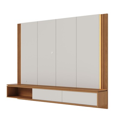 Painel para TV Até 75 Polegadas Loa 2 Portas Ripado com Led Off White Matte/Freijó - Colibri