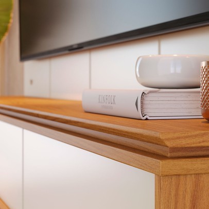 Painel para TV Até 75 Polegadas Loa 2 Portas Ripado com Led Off White Matte/Freijó - Colibri